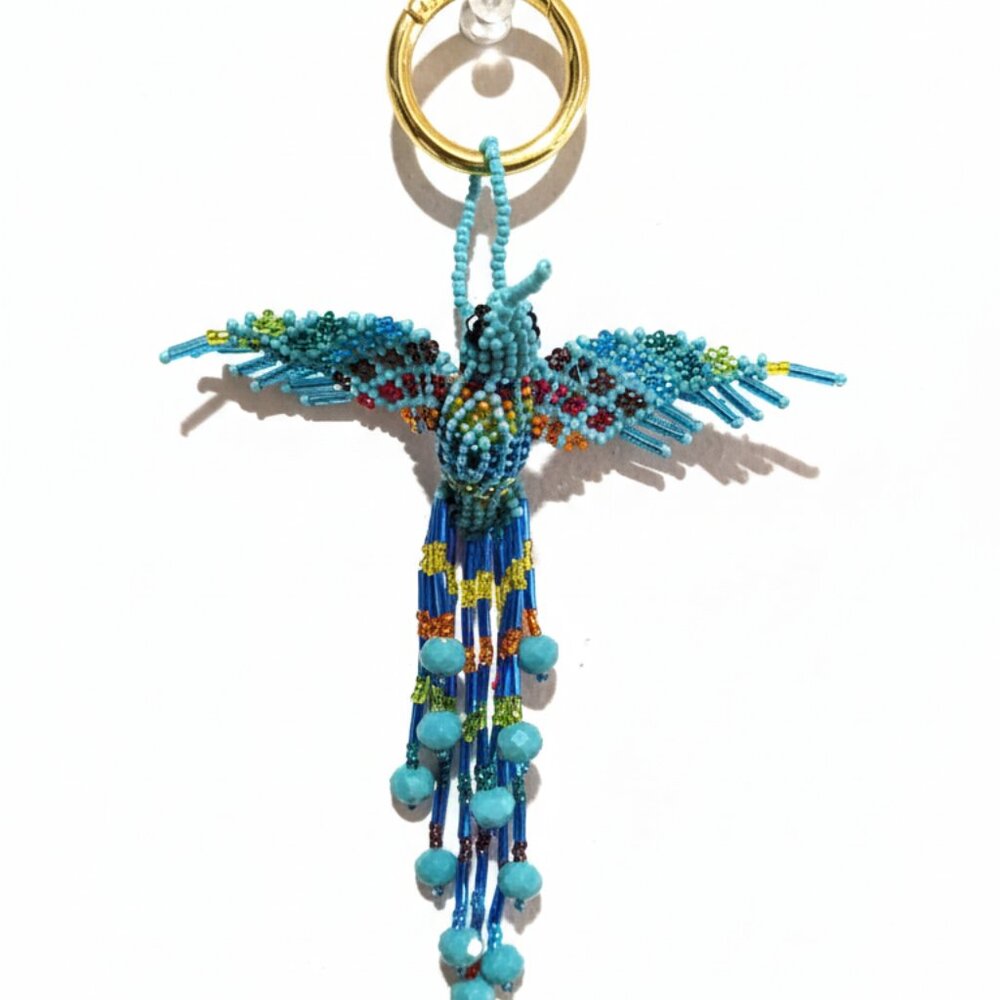 Artisan Beaded Hummingbird Bag Charm – Colorful Key Ring & Keychain Accessory - Picture 5 of 6